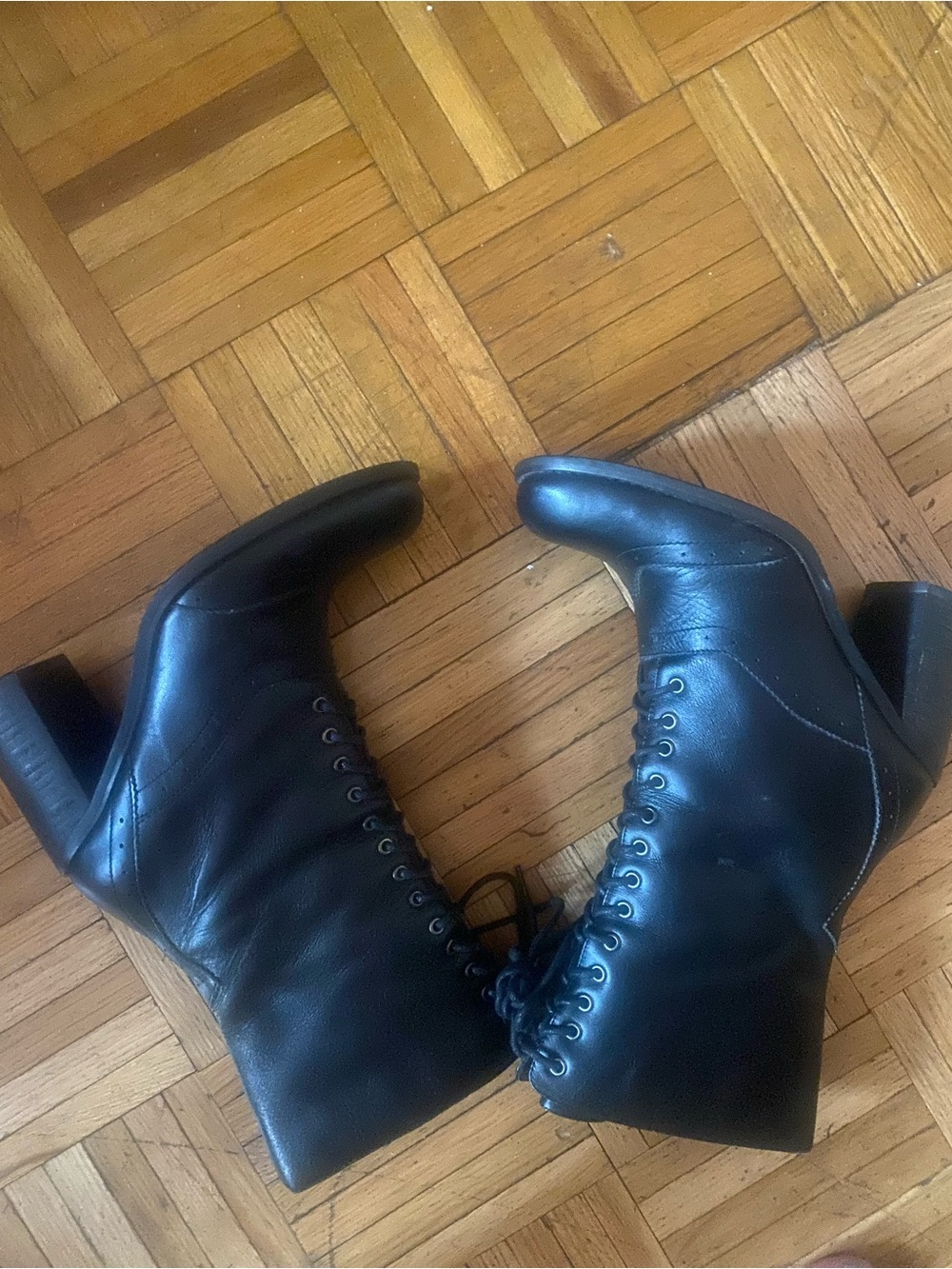 Ladies  Black Lace-Up real Leather 3/4 calf/Ankle Boots